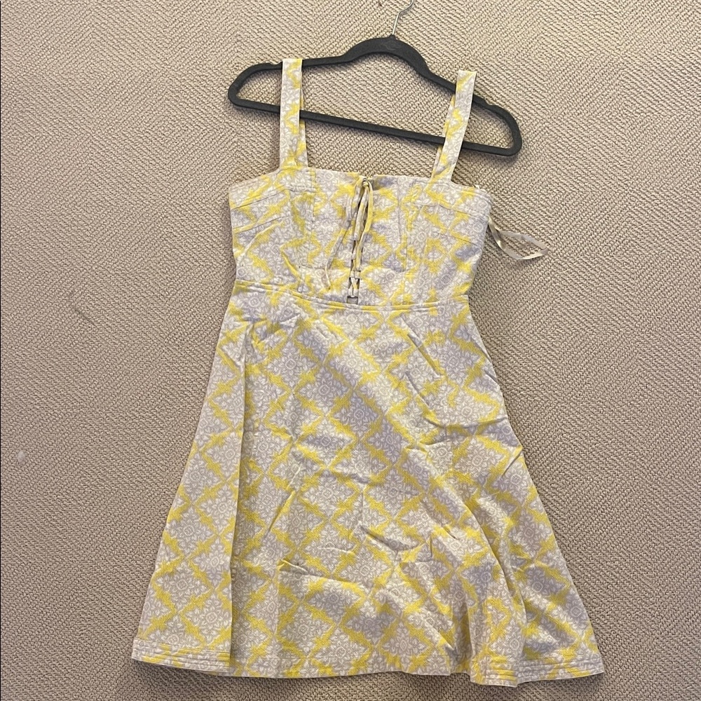 Diane Von Furstenberg Yellow and White Lace-Up Sundress